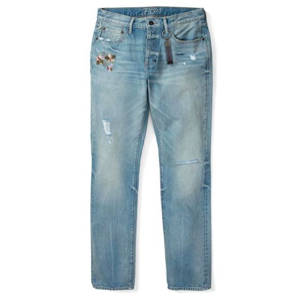 Prps Men’s Demon Peony Floral Embroidery Straight Leg Slim Fit Jean - Picture 2 of 16